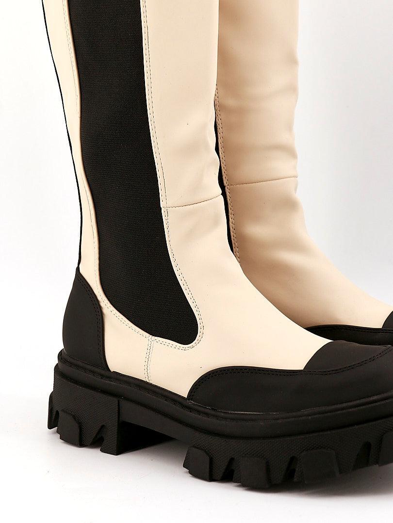 Bottes bicolores noire et beige