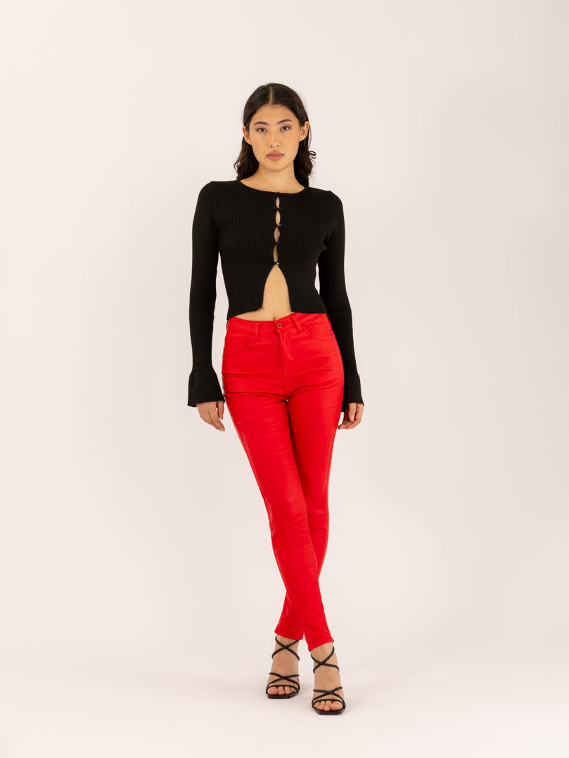 Pantalon rouge best sale taille haute