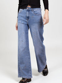 Jean Large Bleu ciel profond à Paillettes – Élégance Lumineuse & Confort Absolu NAUMY