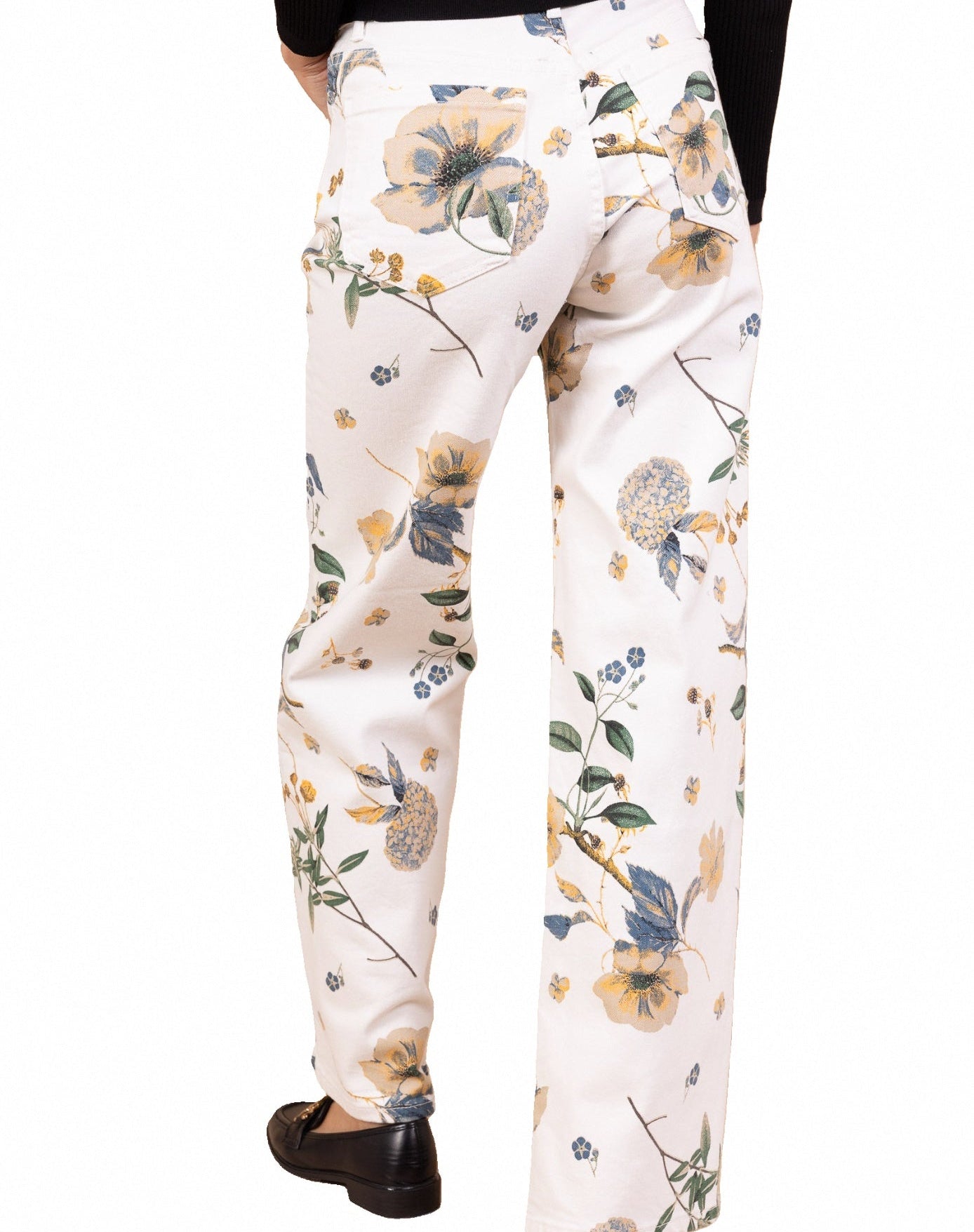 Jean large crème à imprimé floral – Élégance naturelle et allure bohème - NAUMY