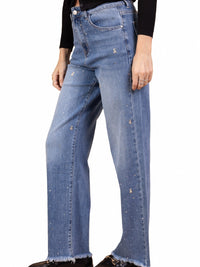 Jean Large Orné de Strass et Ourlet Effiloché - NAUMY