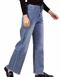 Jean Large Orné de Strass et Ourlet Effiloché - NAUMY