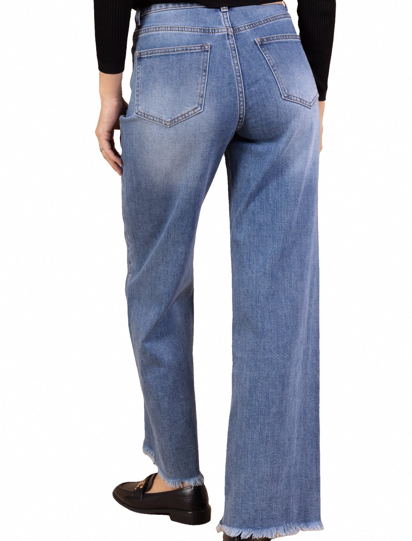 Jean Large Orné de Strass et Ourlet Effiloché - NAUMY