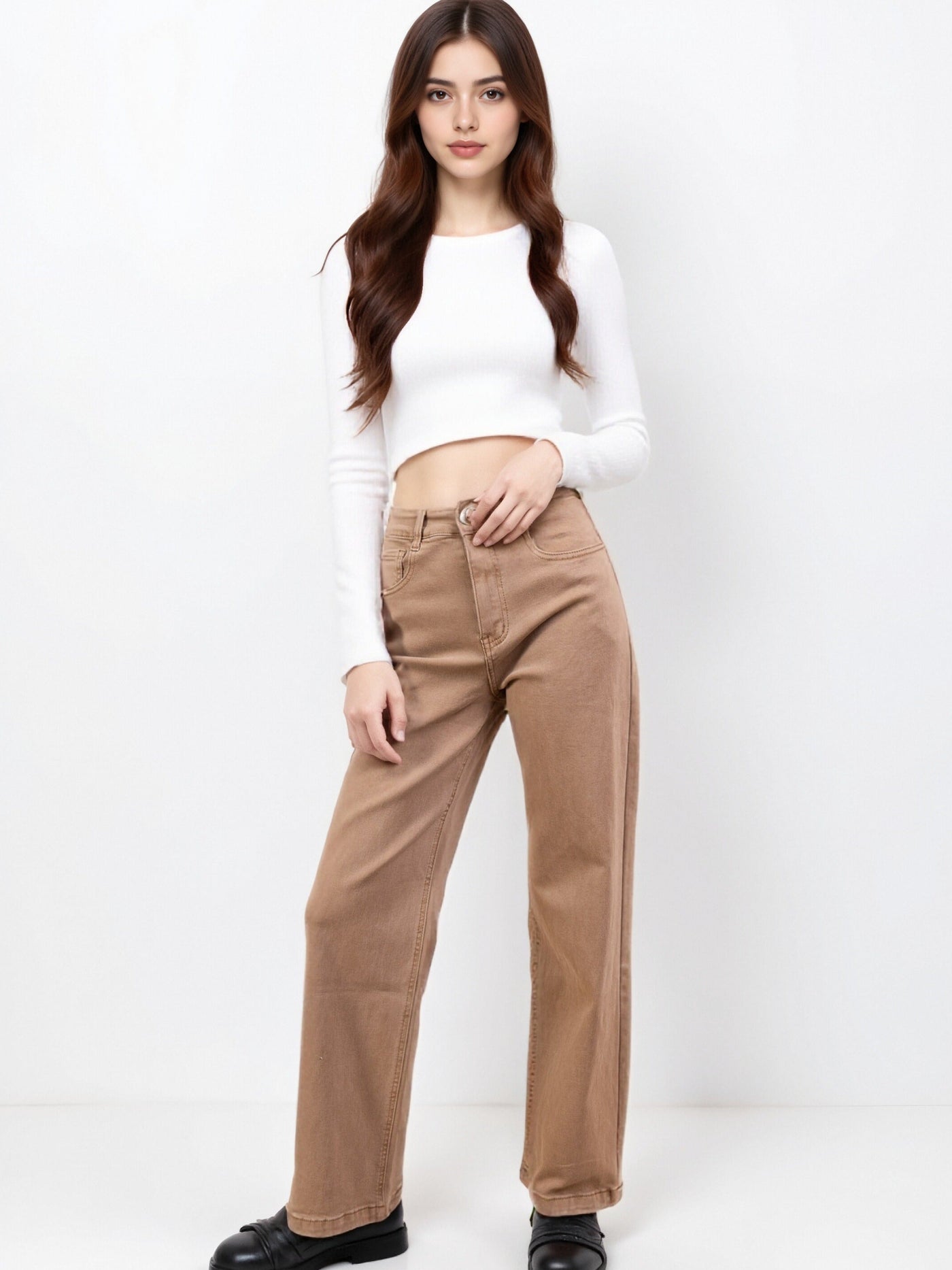 Jean Large Droit Taupe en Denim de Coton – L’Essence du Minimalisme Chic - NAUMY