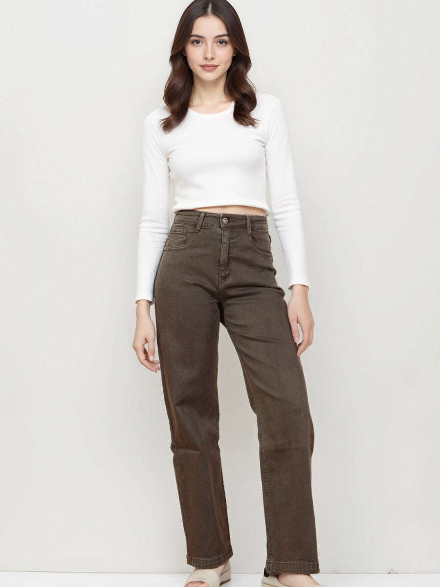 Jean Large Droit Vert Foncé en Denim de Coton – L’Essence du Minimalisme Chic - NAUMY