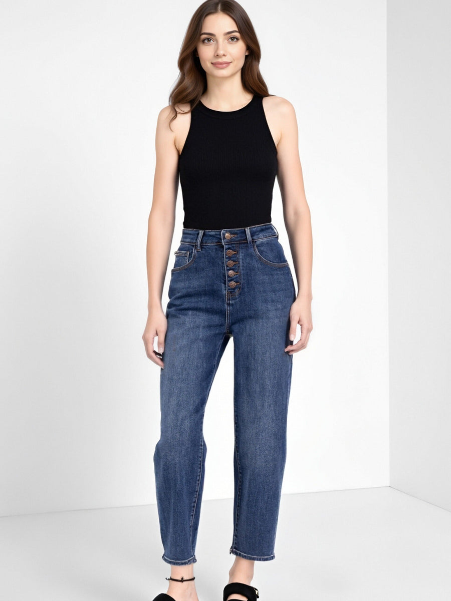 Jean Mom Boutonné – Bleu Casual & Élégant - NAUMY