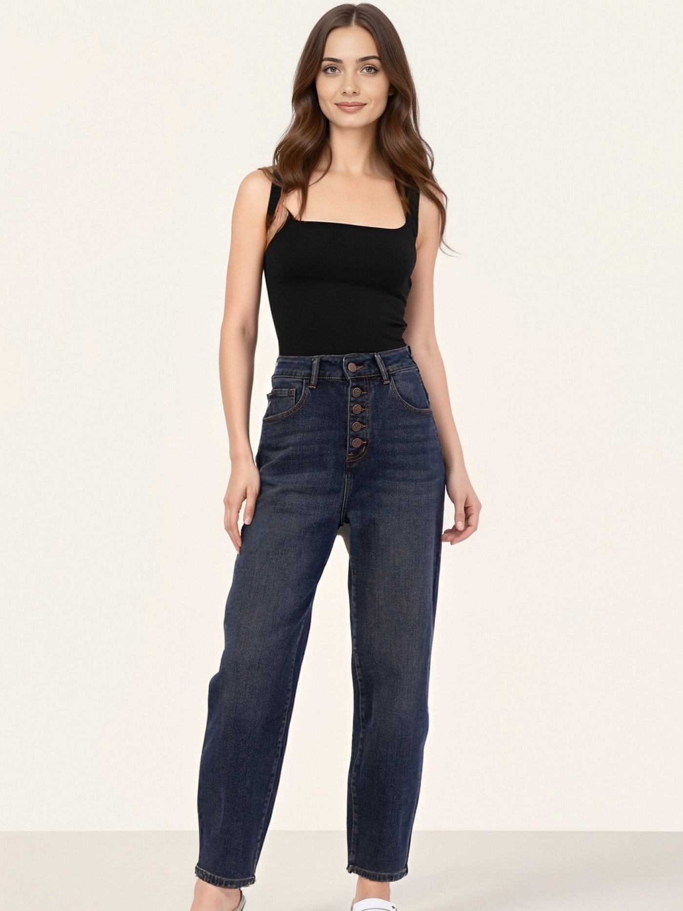 Jean Mom Boutonné – Bleu rétro délavé Casual & Élégant - NAUMY