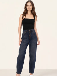 Jean Mom Boutonné – Bleu rétro délavé Casual & Élégant - NAUMY