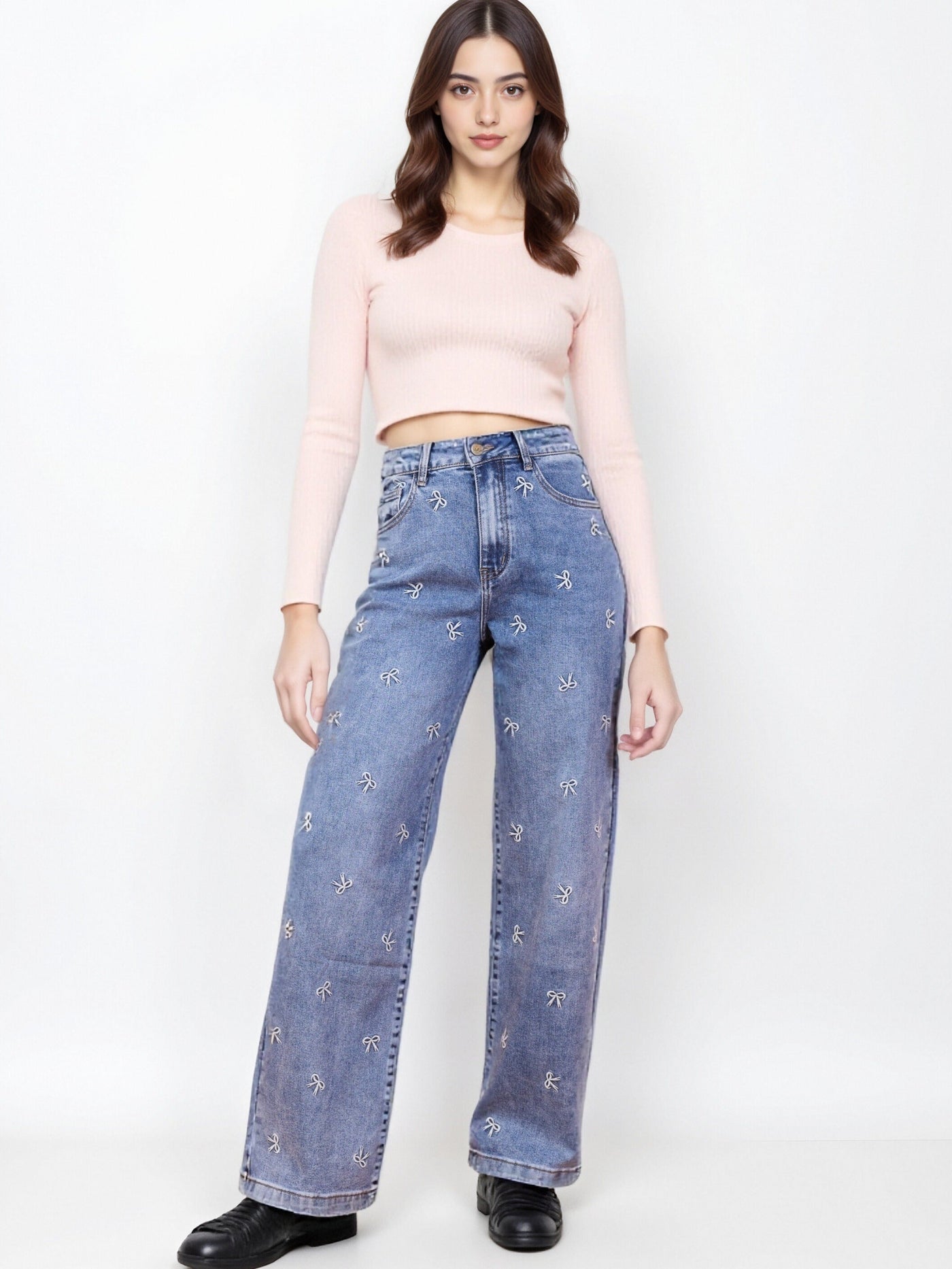 Jean Large Brodé Petit Nœud Papillon – Élégance Décontractée - NAUMY