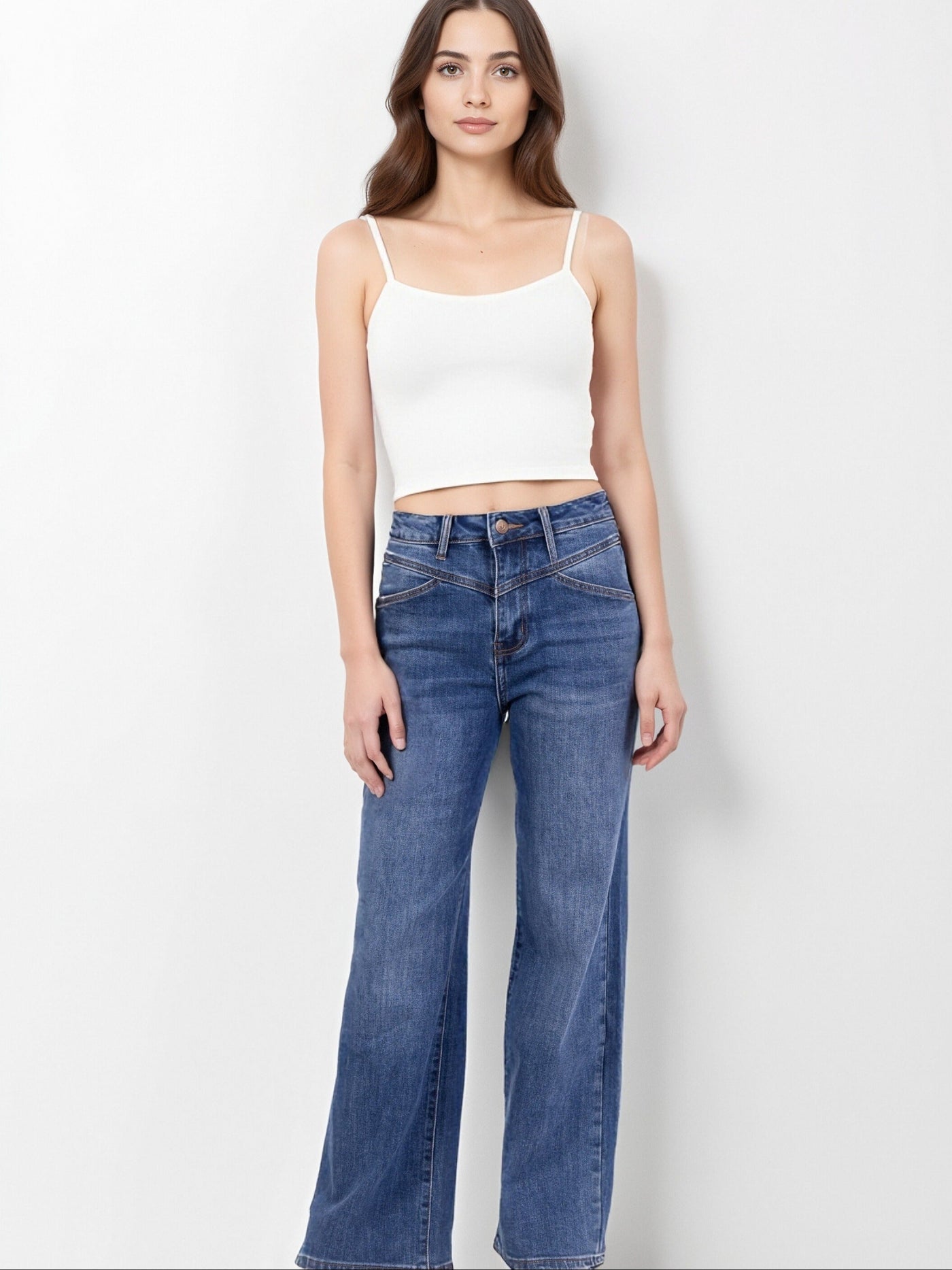 Jean Large Taille Haute Bleu – "Audace Bohème"  Casual et Élégant