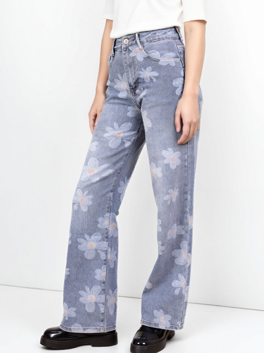 Jean Large à Imprimé Fleurs XXL – L’Essence du Denim Bohème Chic - NAUMY