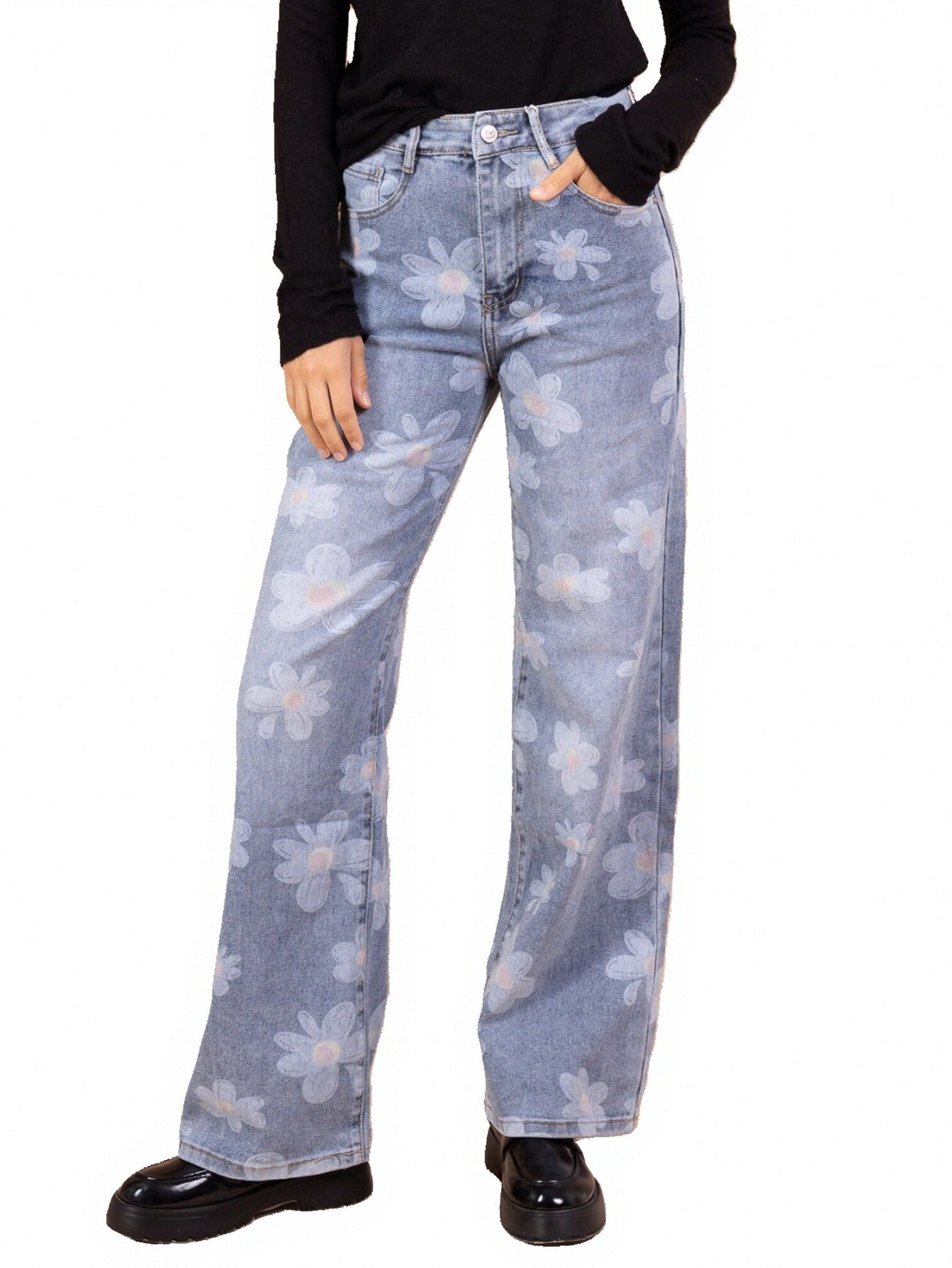 Jean Large à Imprimé Fleurs XXL – L’Essence du Denim Bohème Chic - NAUMY
