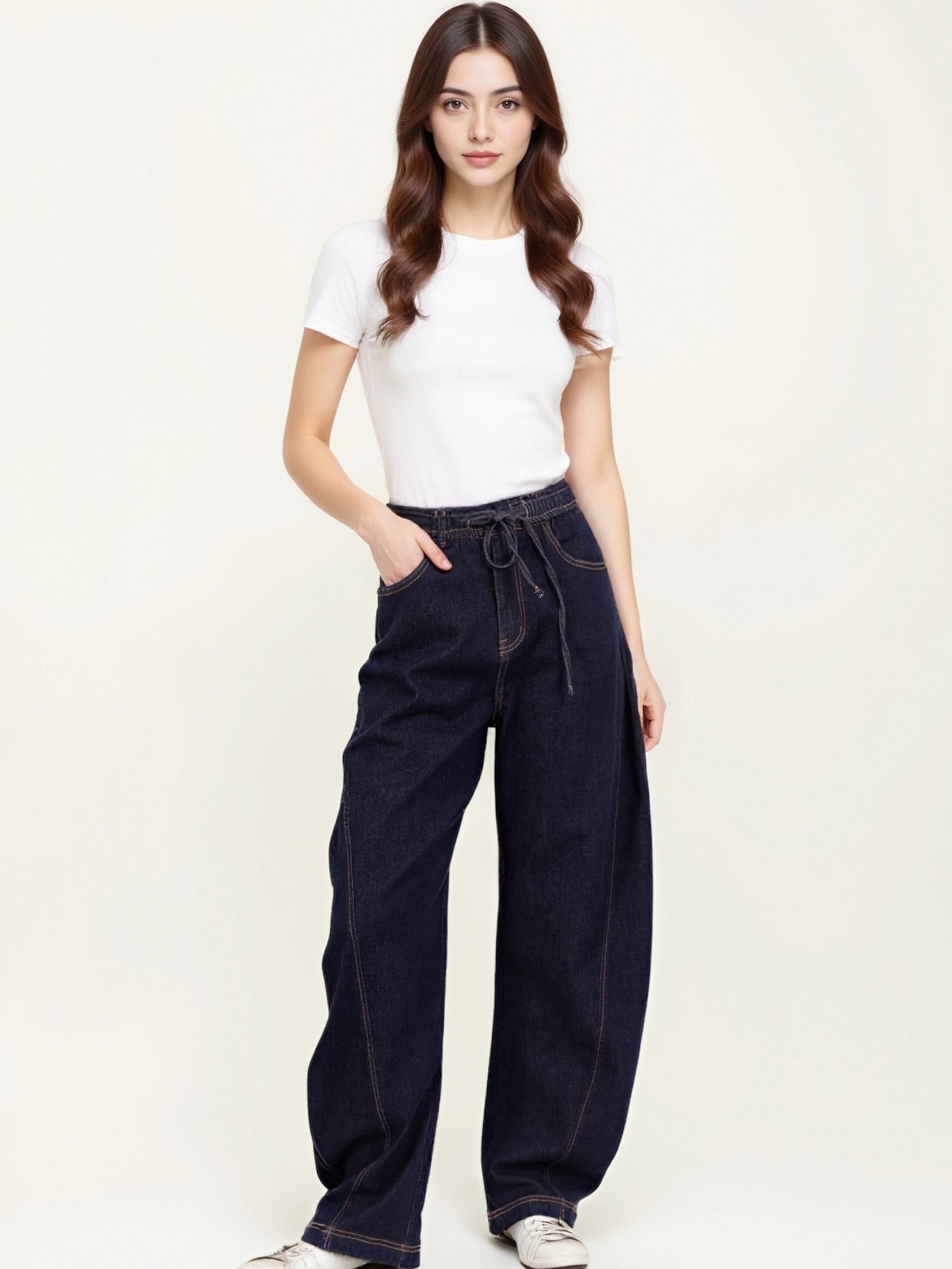 Jean Loose Femme – Taille Élastique & Lien à Nouer – Denim Brut - NAUMY