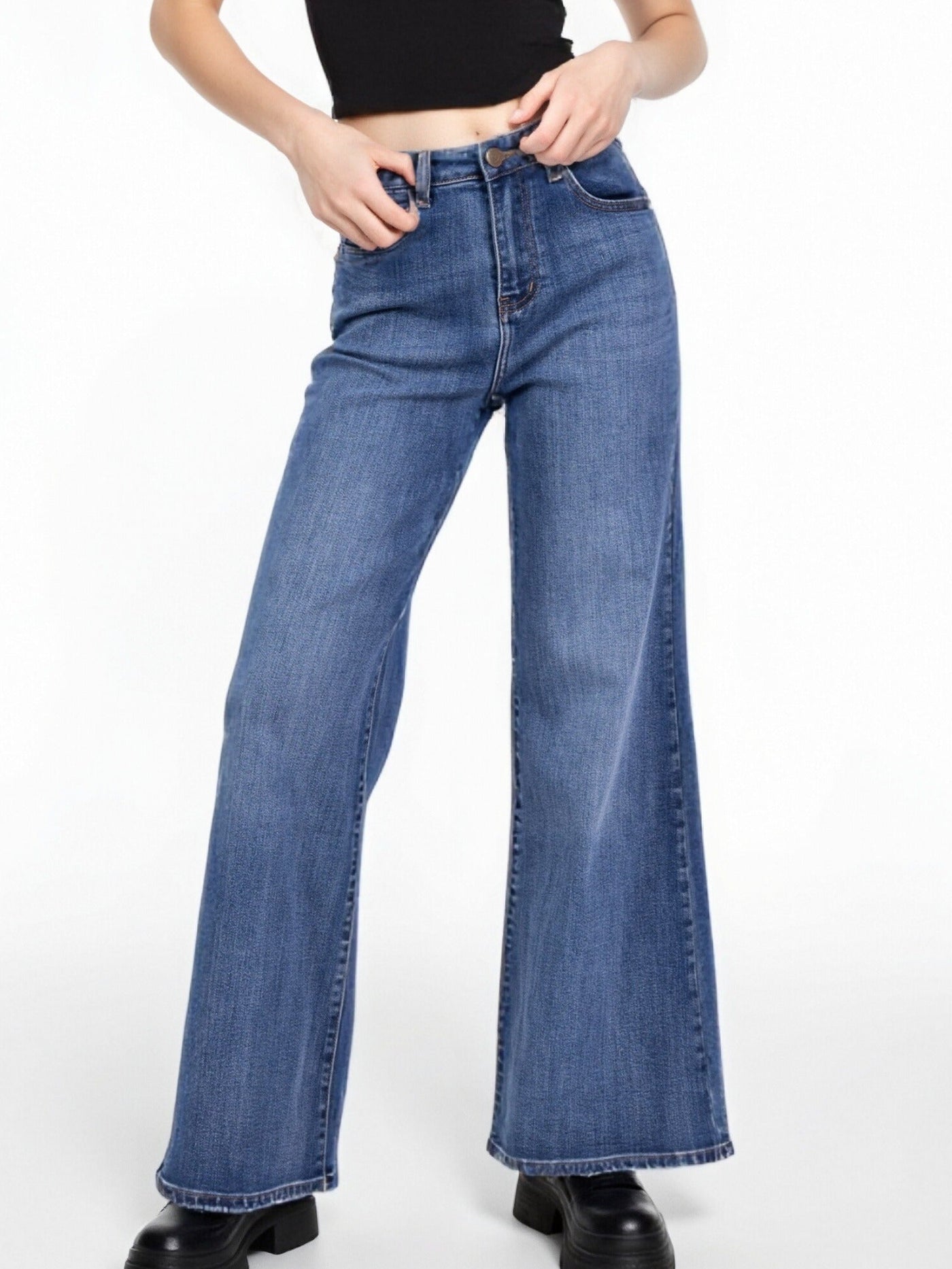 Jean Femme Bleu ciel profond Wide Leg Premium – Taille Haute & Coupe Évasée - NAUMY