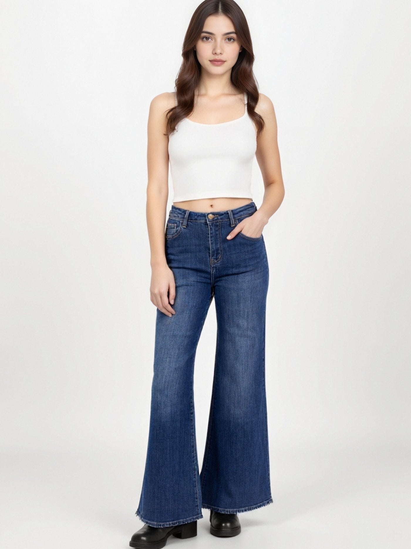 Jean Femme Bleu Wide Leg Premium – Taille Haute & Coupe Évasée - NAUMY