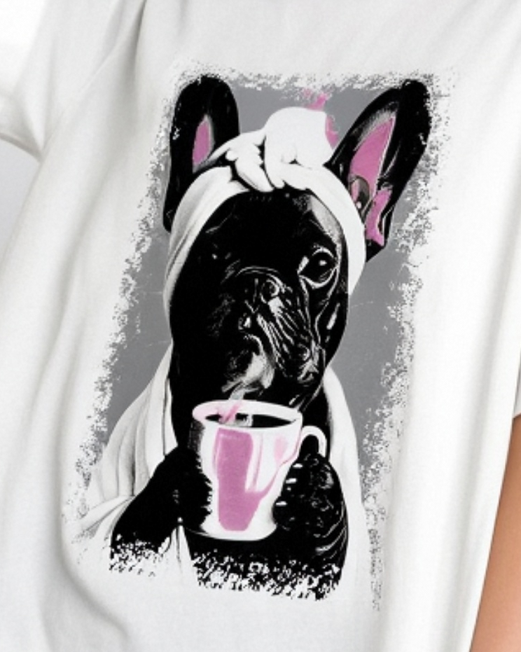 T-shirt col rond en cotton avec Imprimé bouledogue français - NAUMY