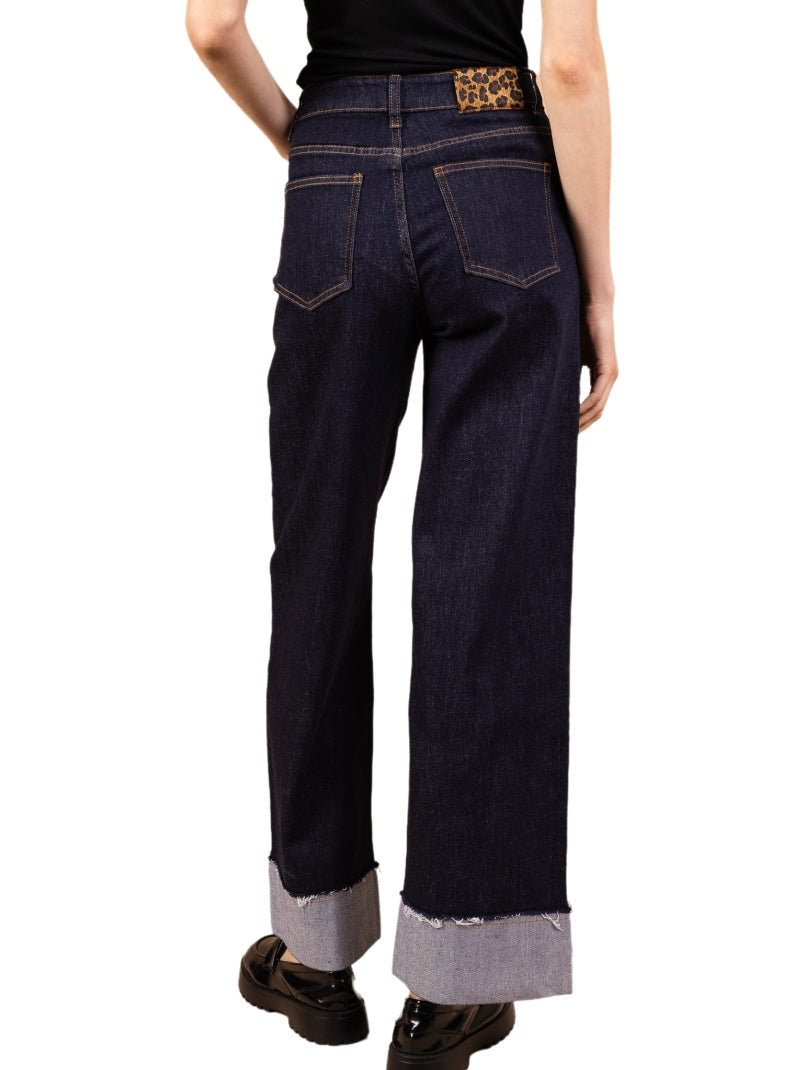 Jean large à revers en denim brut -NAUMY