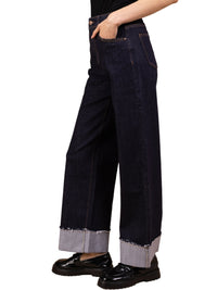 Jean large à revers en denim brut -NAUMY