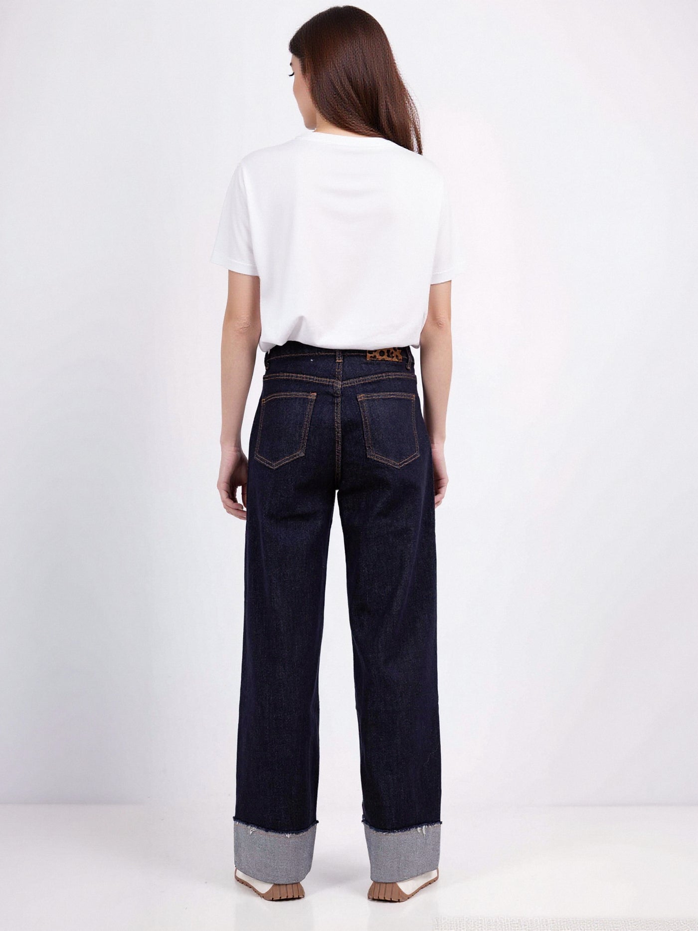 Jean large à revers en denim brut - NAUMY