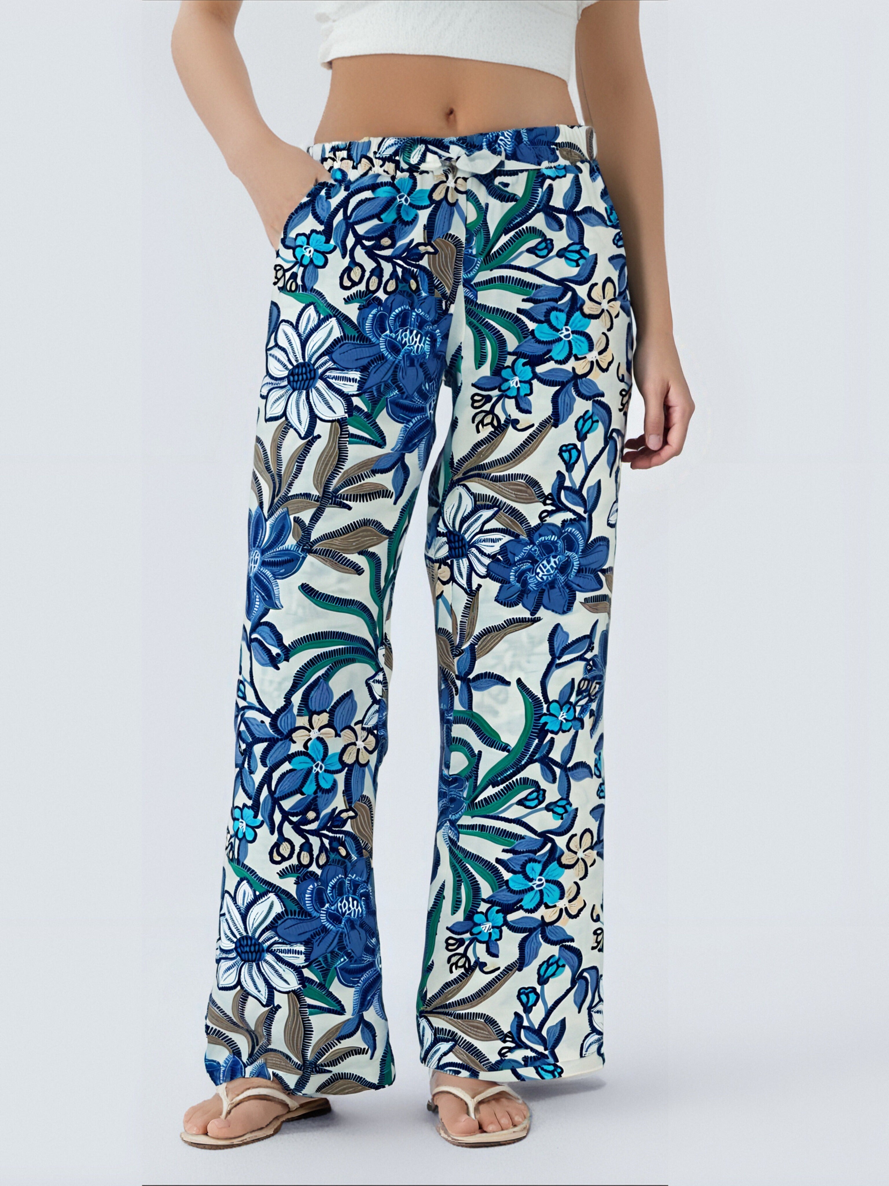 Pantalon Fluide à Motif Tropical - NAUMY