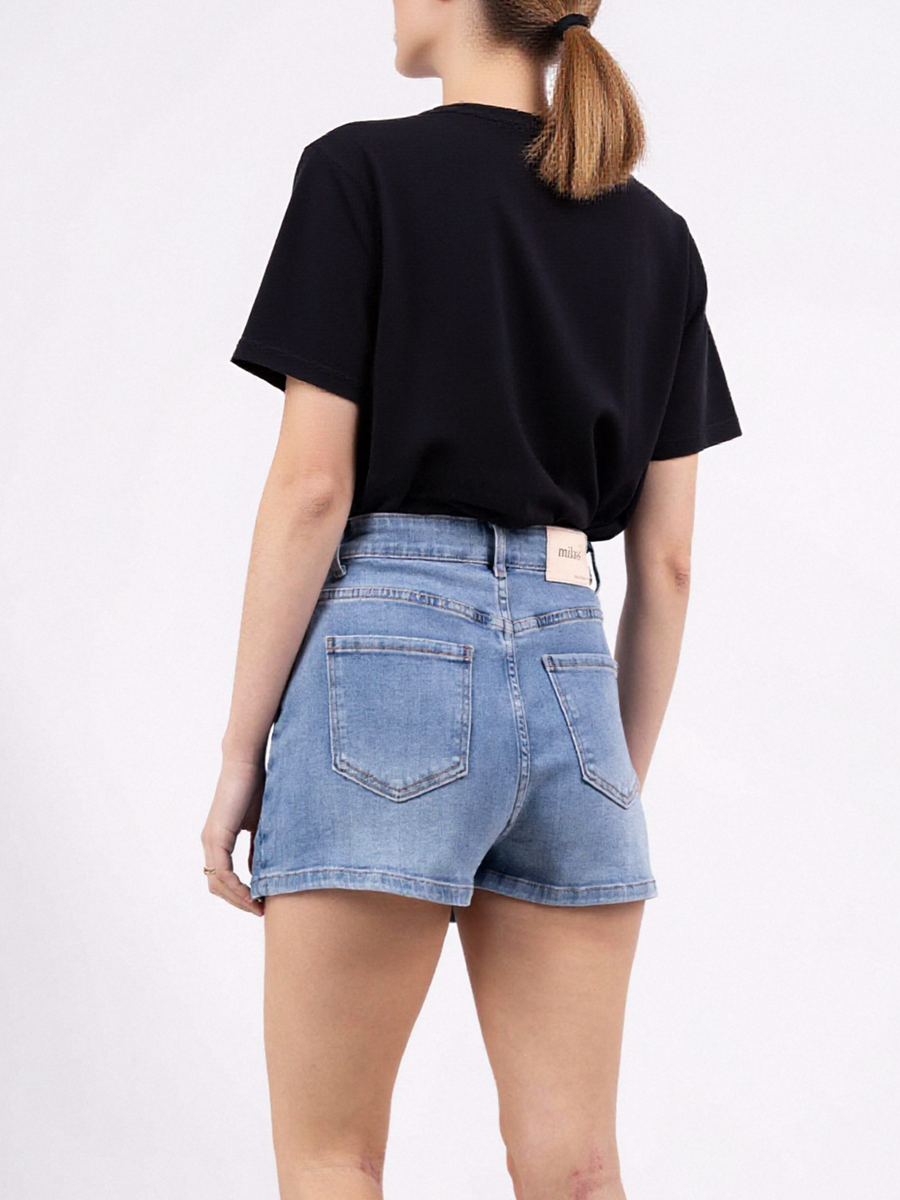 Jupe-Short en Jean Délavé à Fermeture Boutonnée - NAUMY
