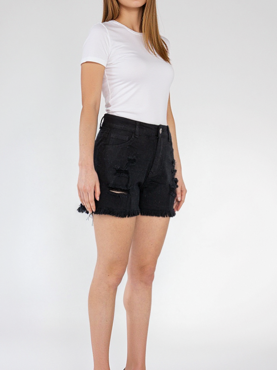 Short en jean noir effiloché et déchiré -NAUMY