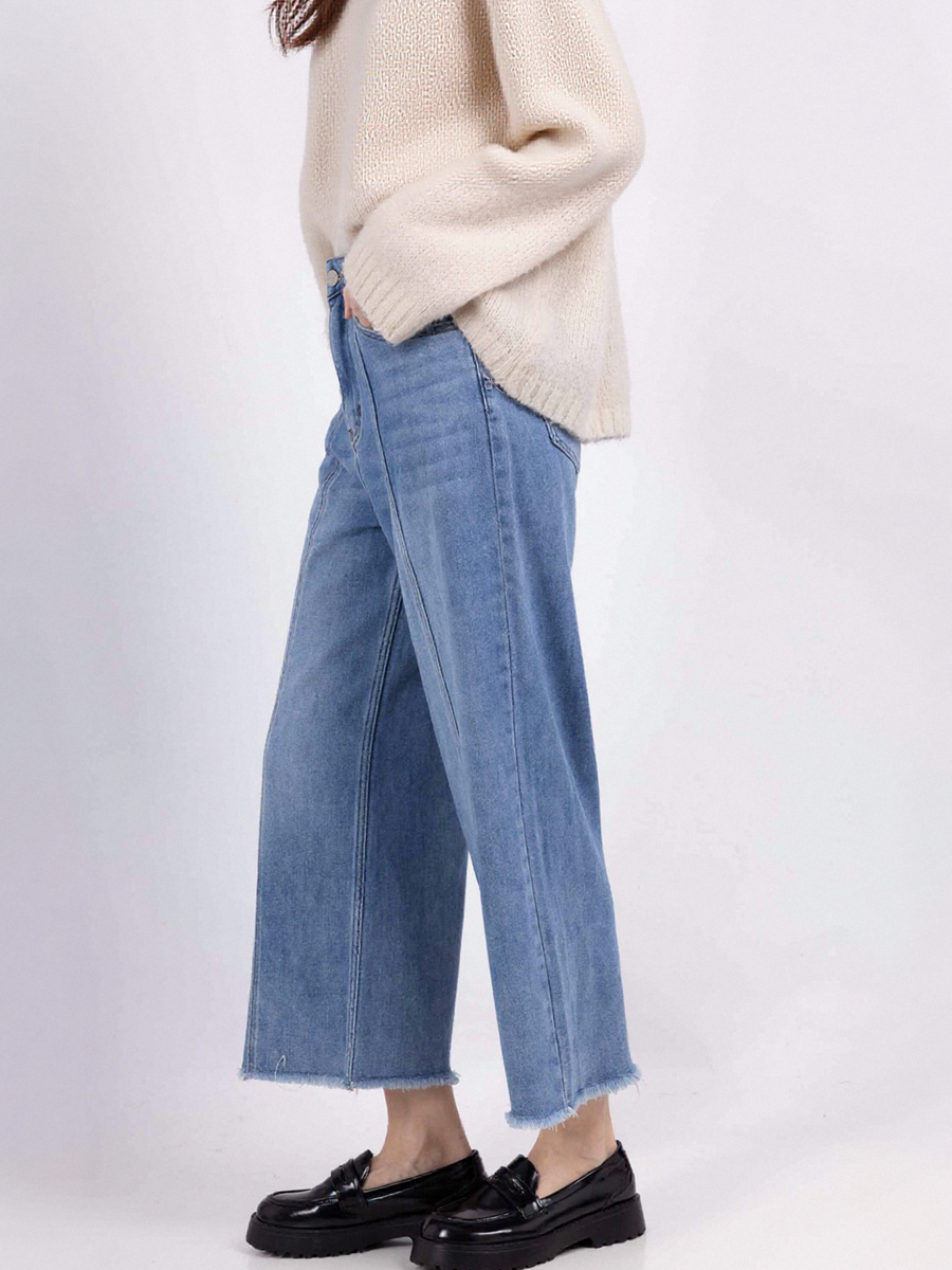 Jean Wide legs 7/8 taille haute ourlet effiloché - NAUMY