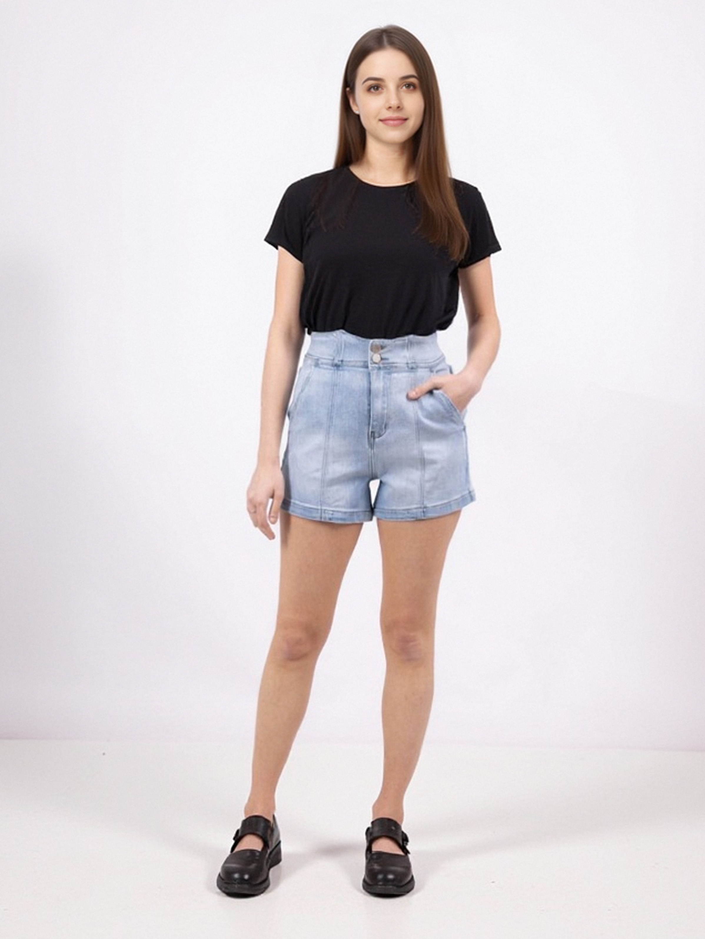Short en jean taille haute délavé - NAUMY