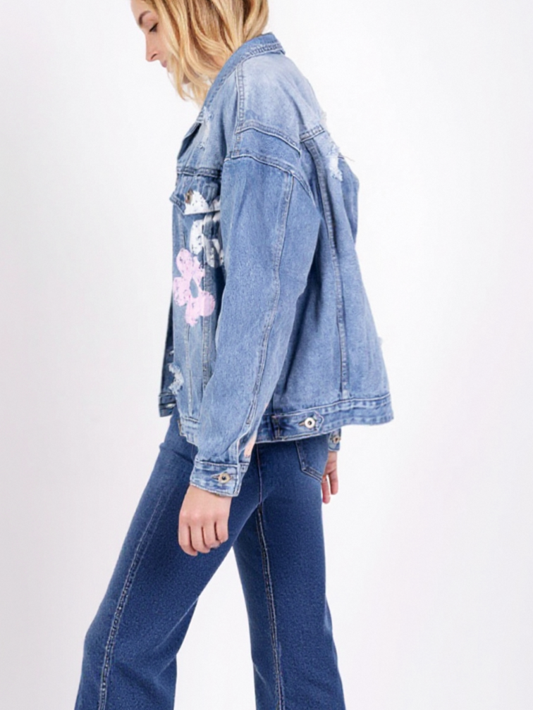 Veste en jean imprimé fleuri - NAUMY