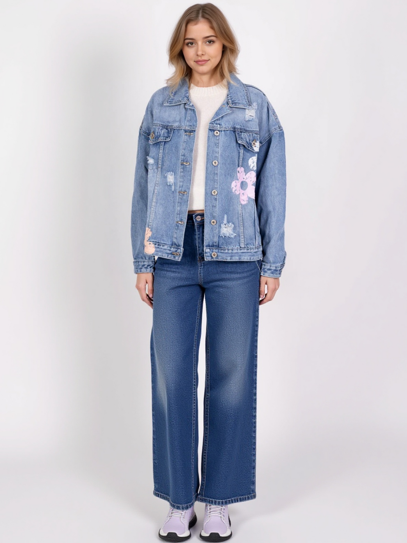 Veste en jean imprimé fleuri - NAUMY