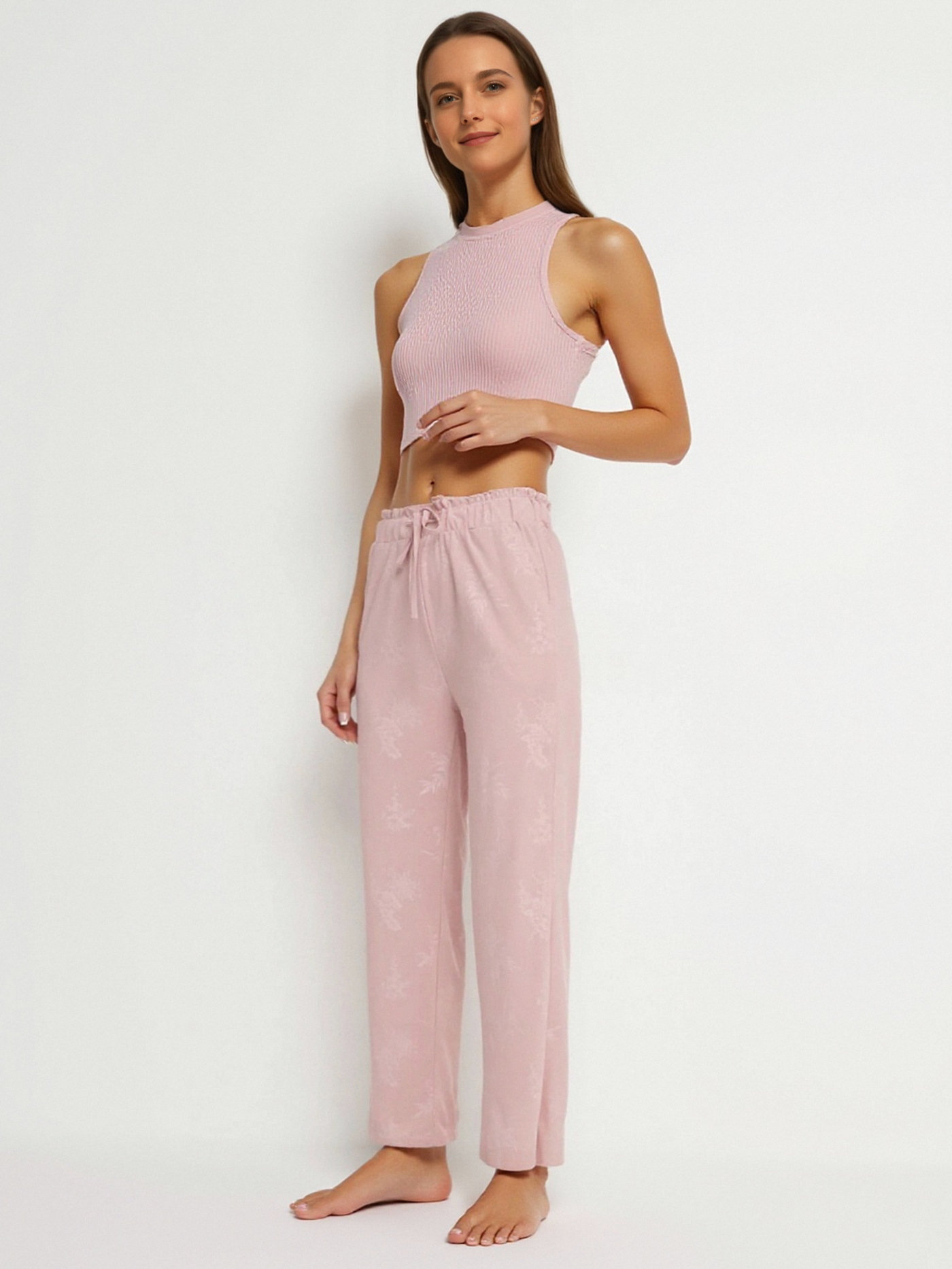 Pantalon droit en tissu doux imprimé ton sur ton  NAUMY