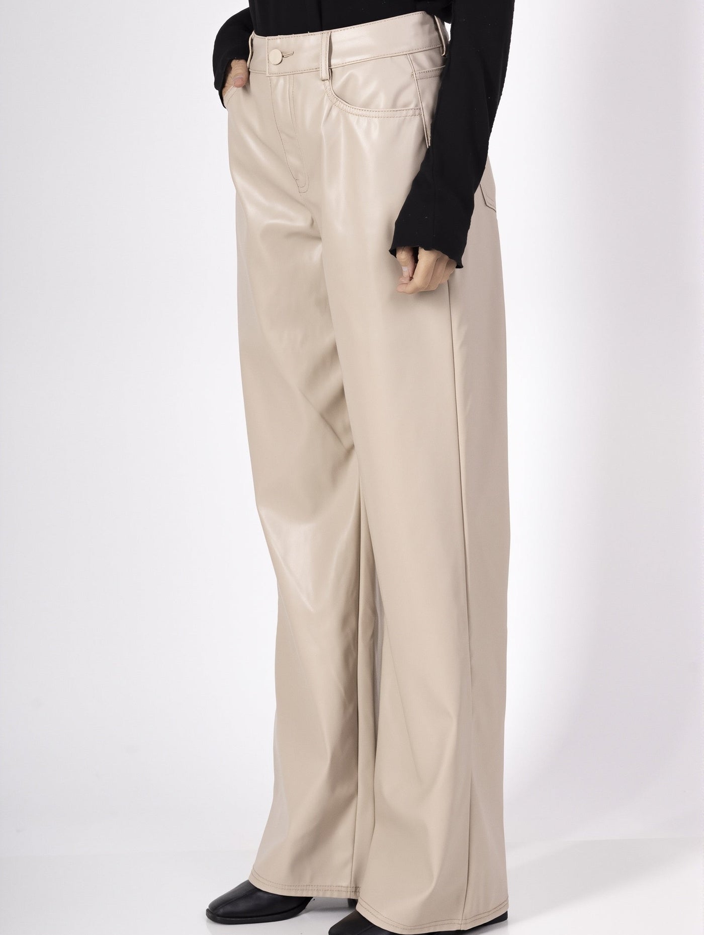 Pantalon Droit en Simili Cuir Brillant - NAUMY