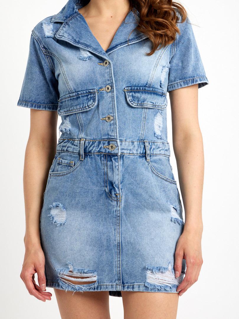 Robe en jean manche courte hot sale