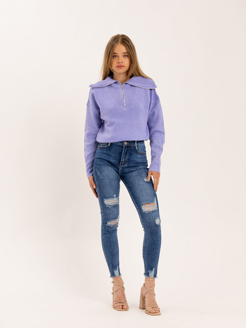 Jean skinny bleu destroy ourlet effiloché