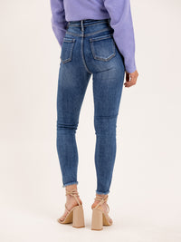 Jean skinny bleu destroy ourlet effiloché