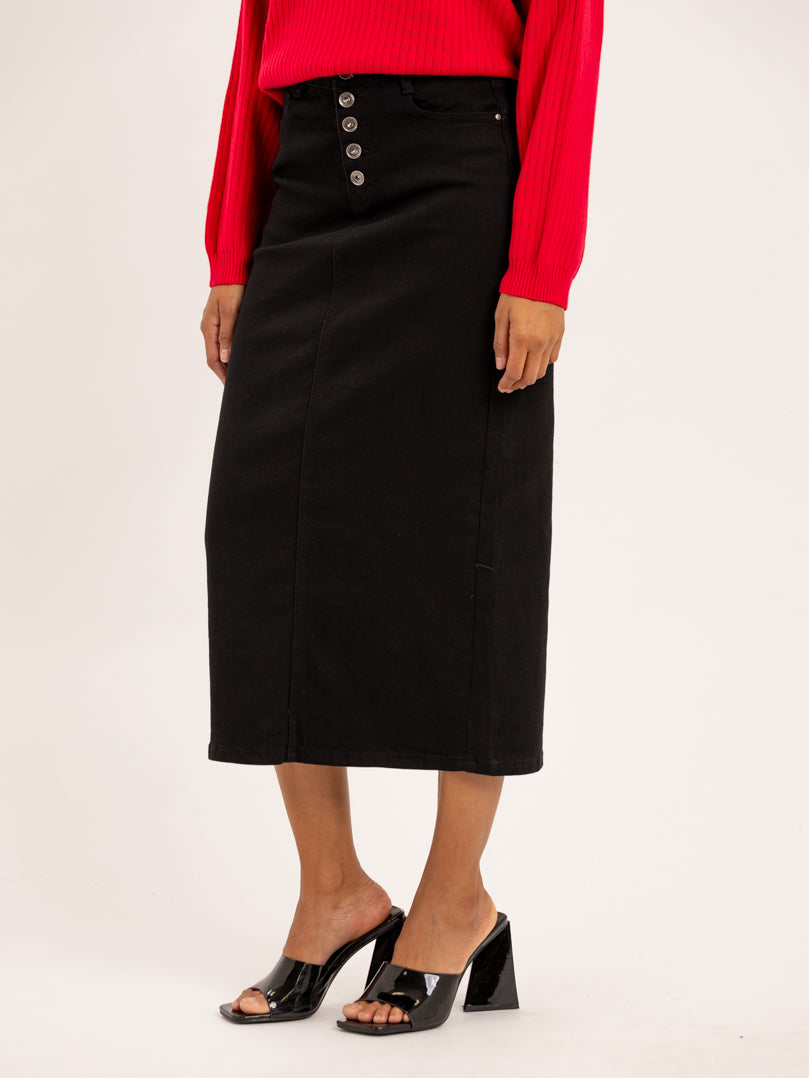 Jupe midi en jean noir fendue derrière