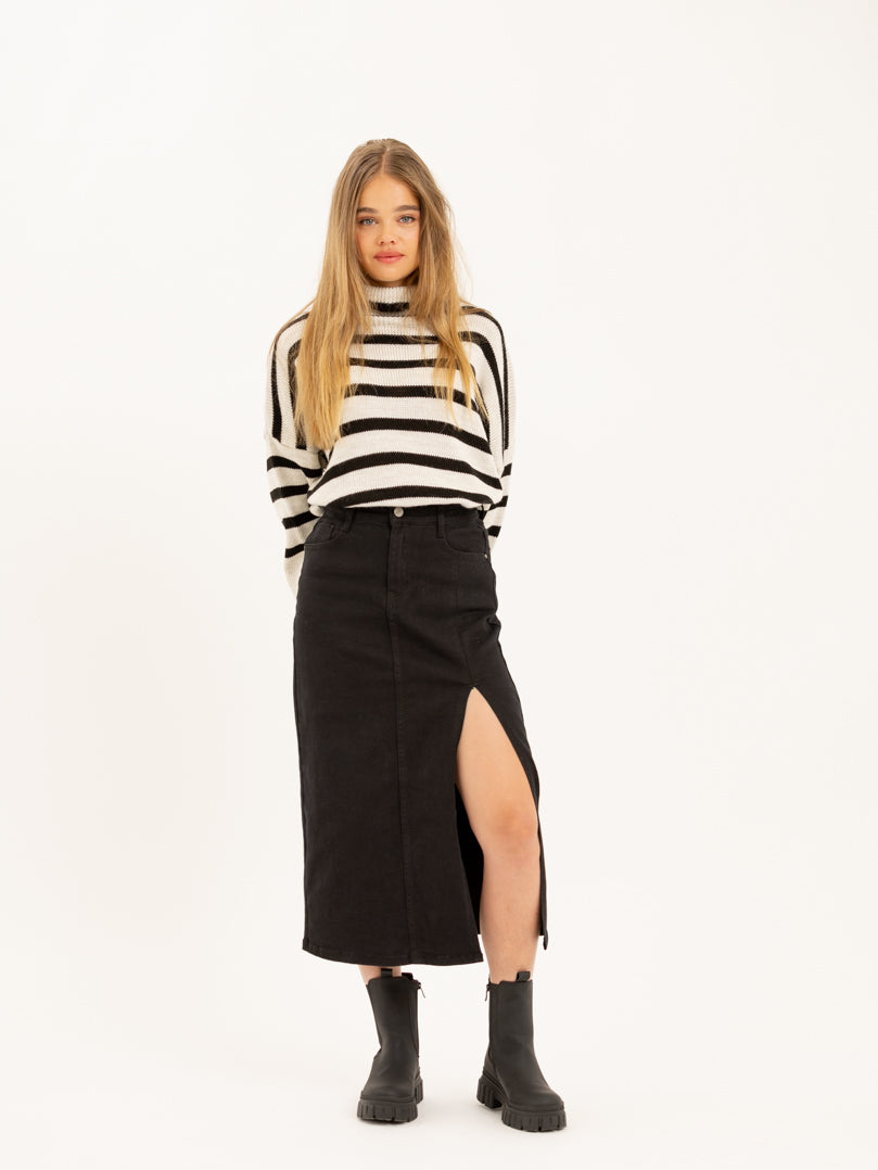 Jupe midi fendue en jean noir