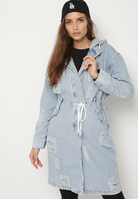 Veste longue à capuche en denim destroy - Naumy