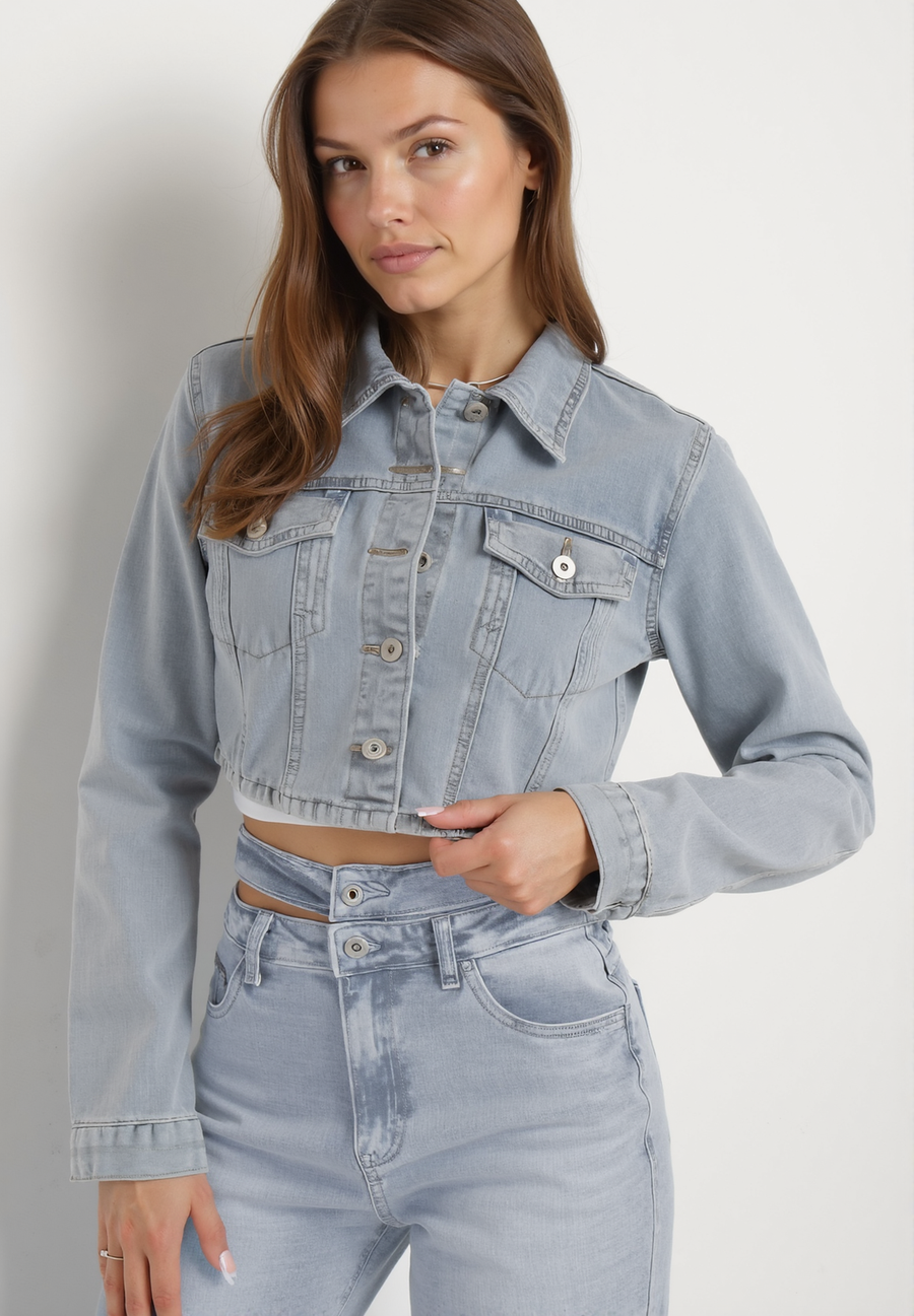 Veste en jean délavé avec fermeture boutons - Naumy