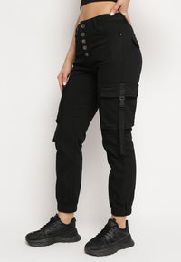 Pantalon de jogging en coton noir taille haute avec ceinture - Naumy