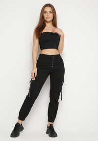 Pantalon de jogging en coton noir taille haute avec ceinture - Naumy