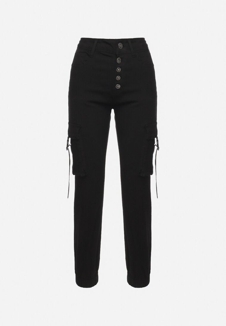 Pantalon de jogging en coton noir taille haute avec ceinture - Naumy