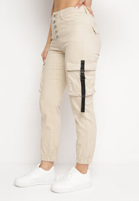 Pantalon de jogging en coton beige taille haute - Naumy