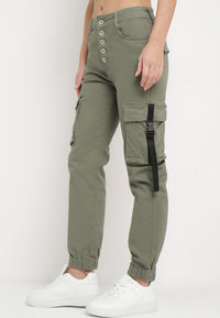 Pantalon de jogging en coton kaki taille haute - Naumy