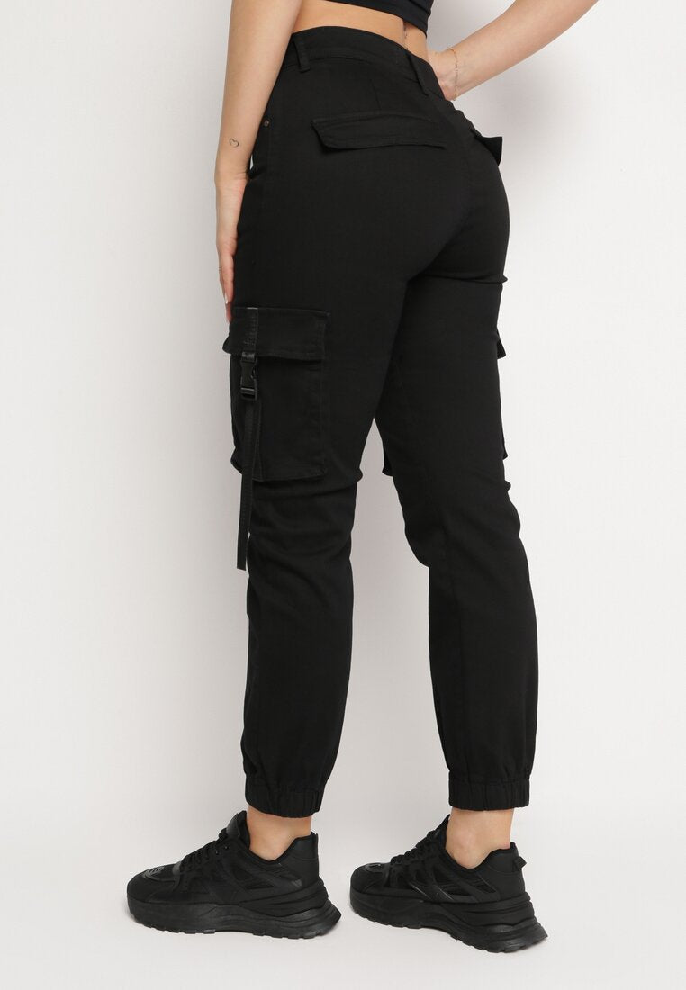 Pantalon de jogging en coton noir taille haute avec ceinture - Naumy