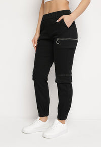 Pantalon de cargo noir en coton avec taille élastique - Naumy