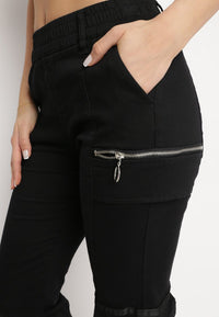 Pantalon de cargo noir en coton avec taille élastique - Naumy