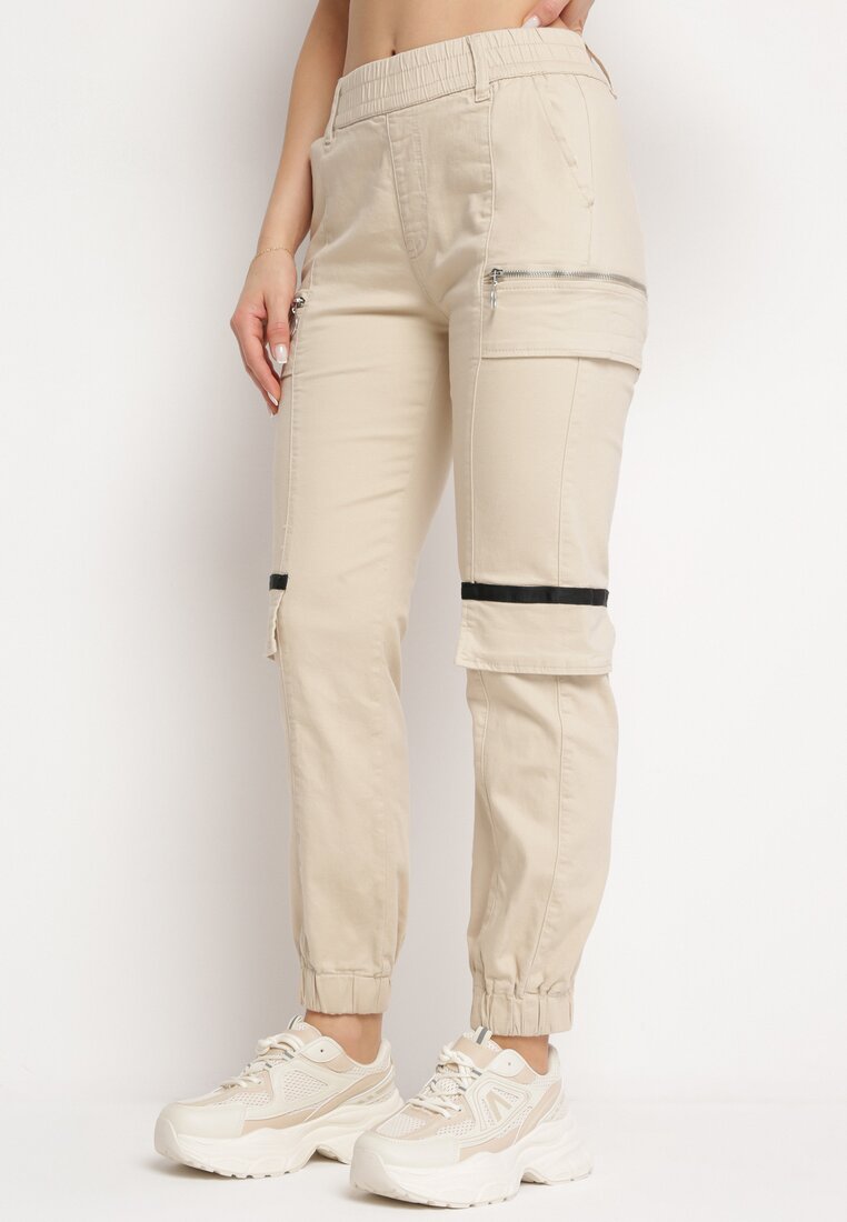 Pantalon de cargo beige avec taille élastique - Naumy