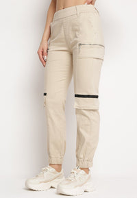 Pantalon de cargo beige avec taille élastique - Naumy