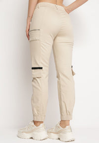 Pantalon de cargo beige avec taille élastique - Naumy